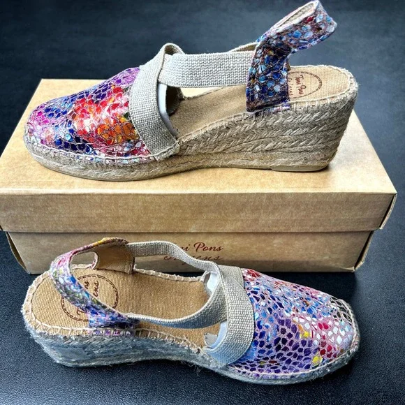 Toni Pons Telva‎ Espadrille Wedge Pump 37 Womens Leather Size 6.5 NEW - Picture 2 of 7